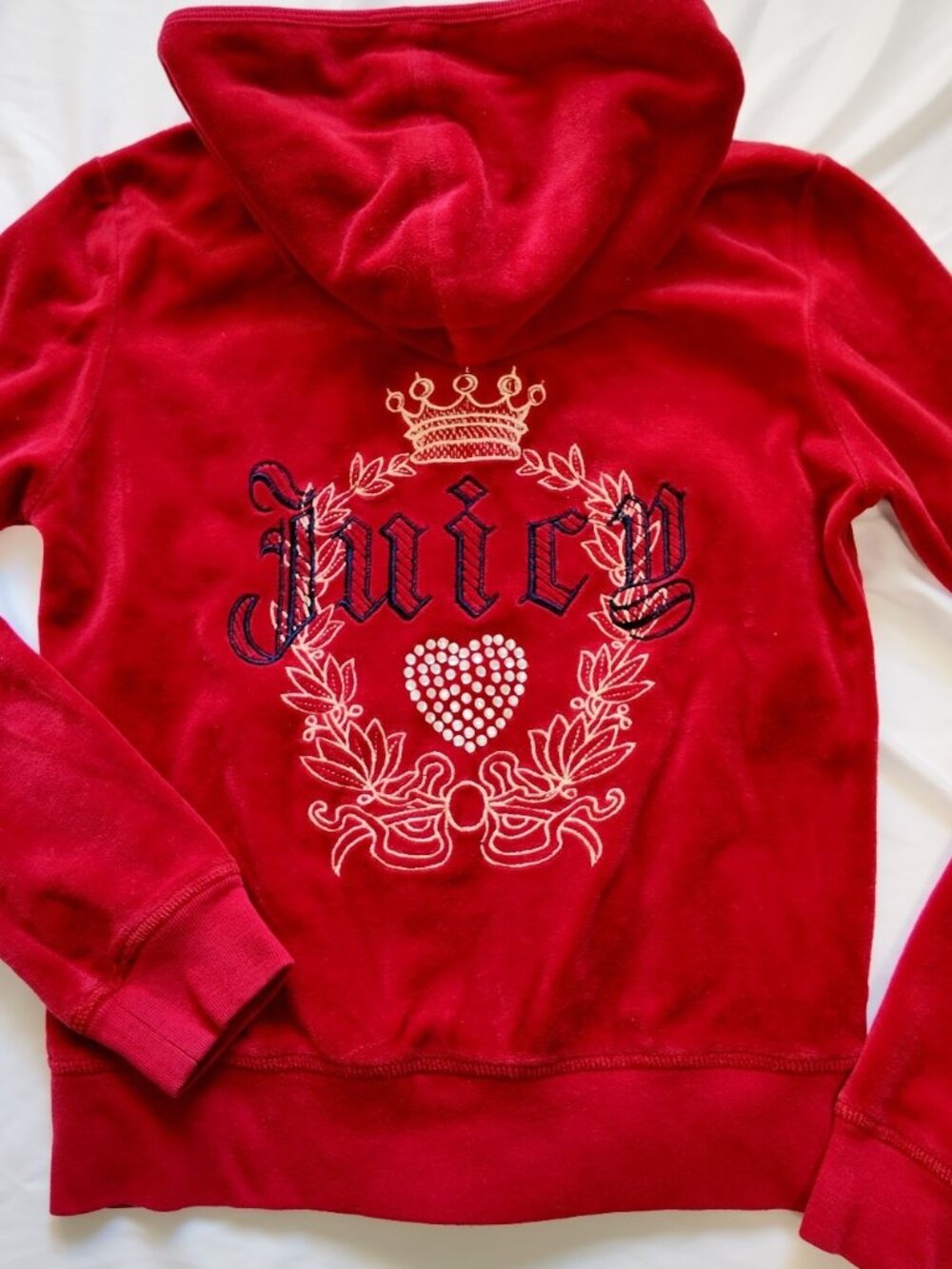 Vintage Juicy Couture Hoodie Velour Crown Y2K McBling Red Embroidered Size Small
